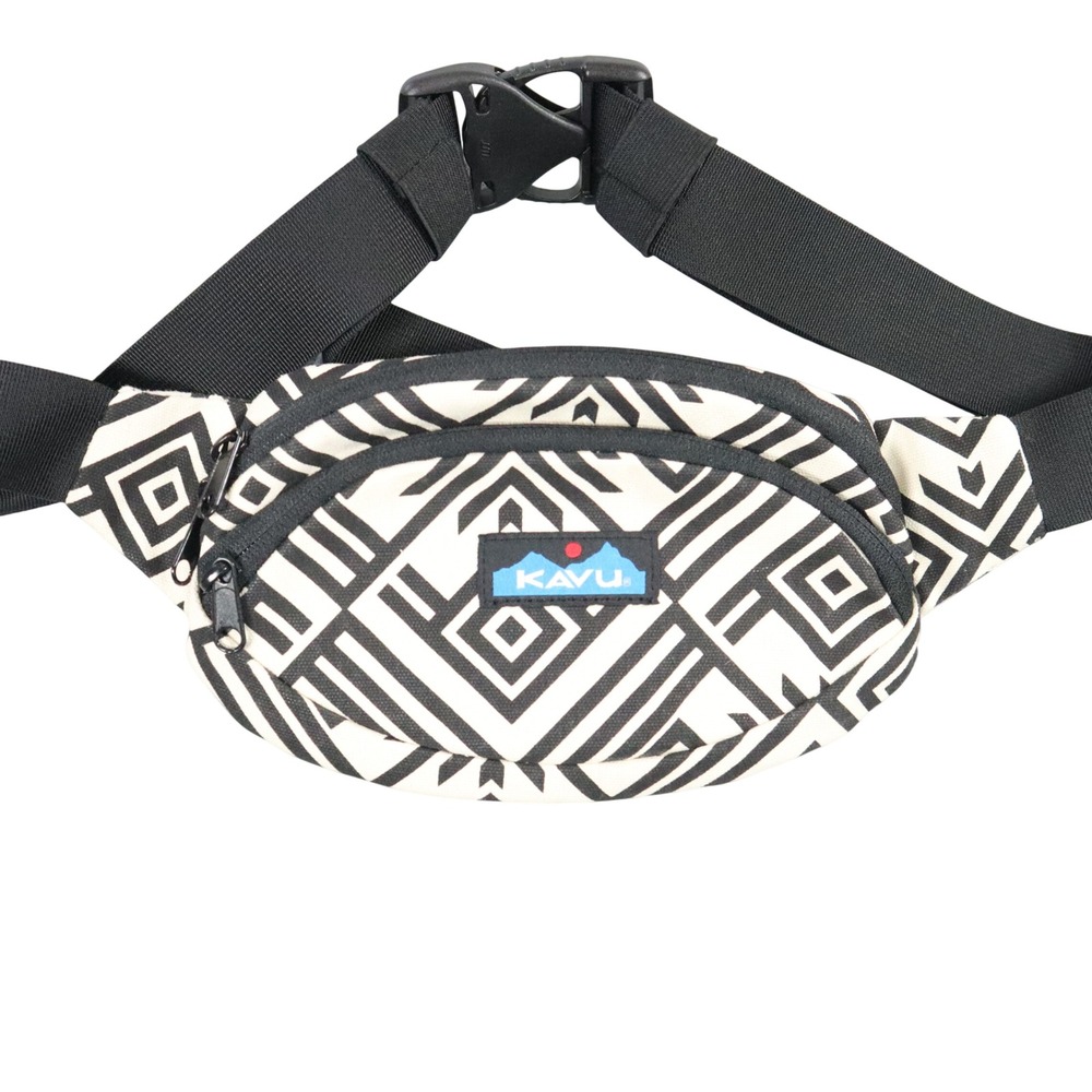 KAVU Spectator Waist Pack Mens OS Black White Geometric Diamond Canvas Hip Bag